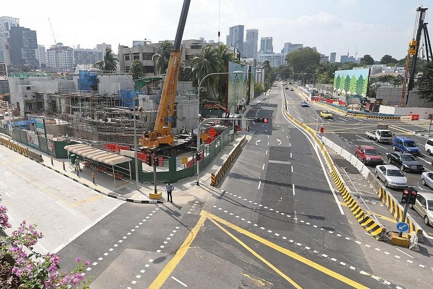 A view of the Stevens MRT station construction site from Wayang Satu Floyover. Stevens Road is on the right. -- ST PHOTO:&nbsp;SEAH KWANG PENG