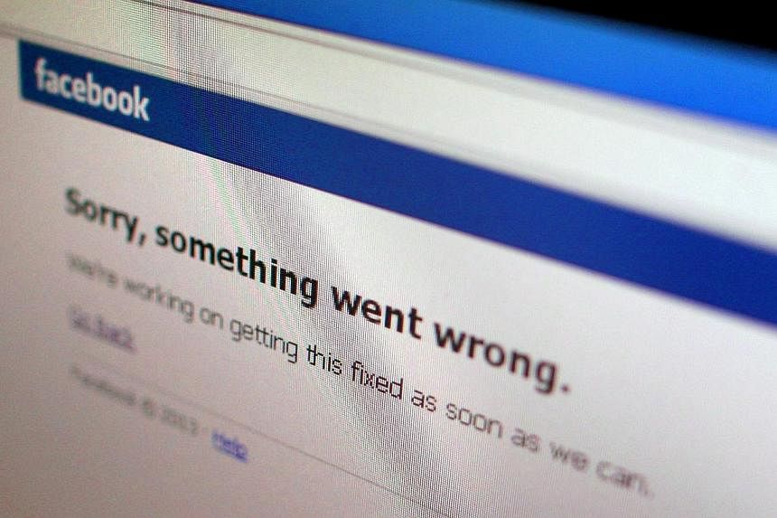 A Facebook error message is seen in this illustration photo of a computer screen in Singapore in this June 19, 2014 file photo.&nbsp;A Twitter account that purports to speak for hacker group "Lizard Squad" posted messages suggesting that it was behin