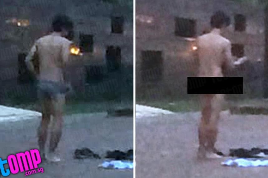 Photos of the man removing his clothes outside of the Lasalle College of the Arts. -- PHOTO: STOMP
