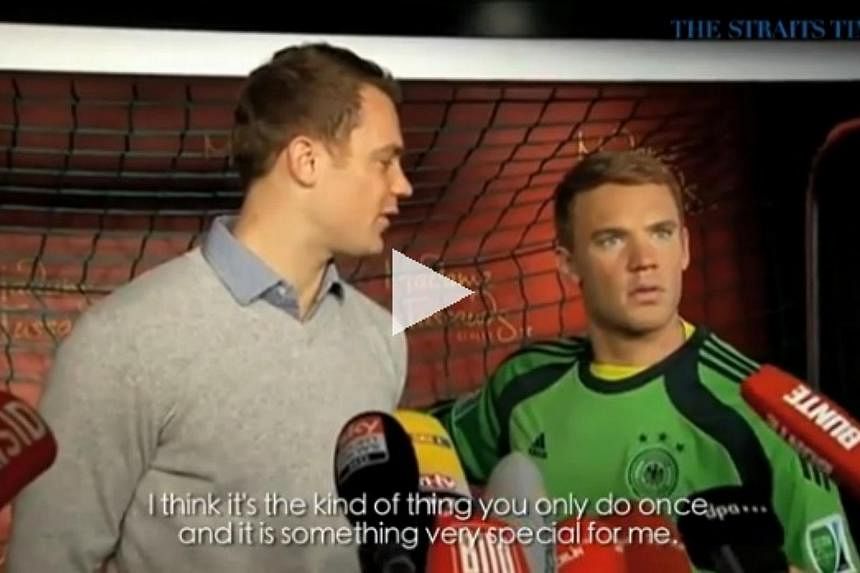 Germany had two Manuel Neuers in goal on Monday (Jan 26) - the real one and his wax likeness unveiled at Berlin's Madame Tussauds. -- PHOTO: SCREENGRAB FROM VIDEO