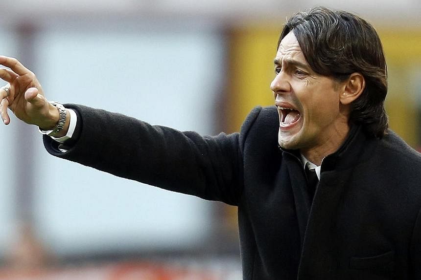 AC Milan's coach Filippo Inzaghi shouts during their Italian Serie A soccer match against Atalanta at San Siro stadium in Milan on Jan 18, 2015.&nbsp;AC Milan chief executive officer Adriano Galliani revealed the club will not sack embattled coach In