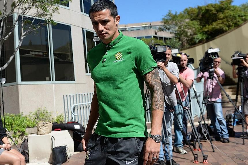 Australian striker Tim Cahill arrives for a press briefing ahead of their AFC Asian Cup final football match in Sydney on Jan 29, 2015. Australia's talisman Tim Cahill brushed off retirement talk before the Asian Cup final and cannily labelled South 