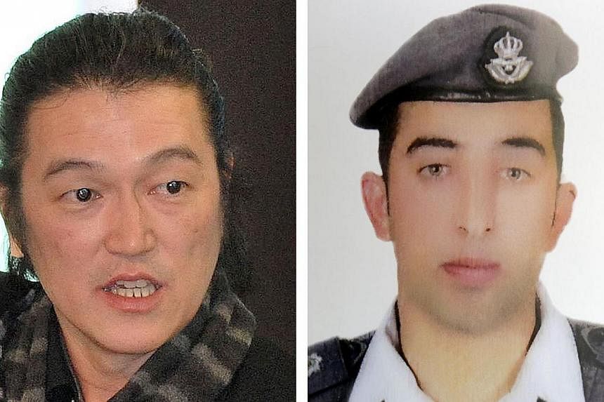 A combination picture shows Japanese journalist Kenji Goto (left) and Jordanian pilot Maaz al-Kassasbeh (right), who are both held captive by the Islamic State in Iraq and Syria (ISIS).&nbsp;Jordan said on Thursday, Jan 29, 2015, that it was still ho