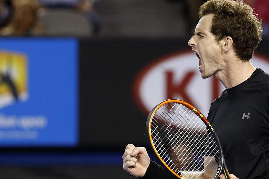 Andy Murray of Britain reacts during play against Tomas Berdych of the Czech Republic in their semi-final match at the Australian Open Grand Slam tennis tournament in Melbourne, Australia, Jan 29, 2015. -- PHOTO: EPA