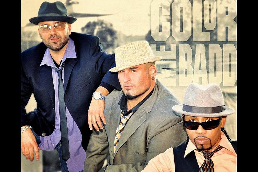 Mark Calderon (left) with Bryan Abrams (centre) and Kevin Thornton (right), on not minding that the group is called retro. --&nbsp;PHOTO: COLOR ME BADD
