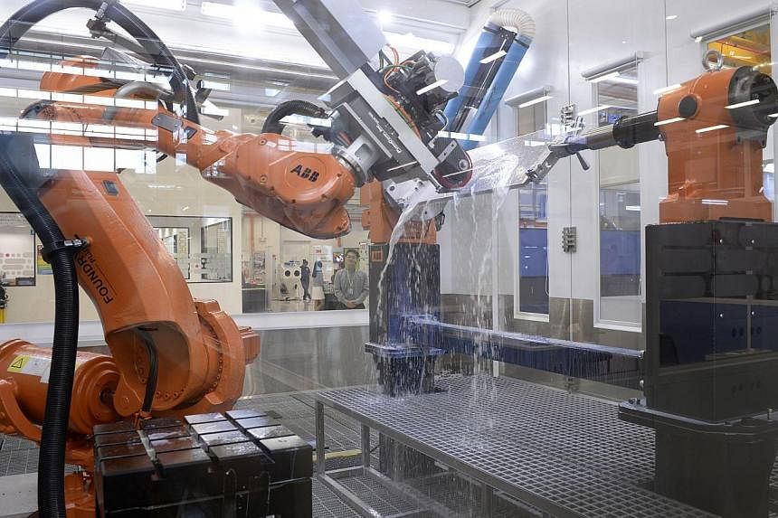 A Robotic Linishing System, which is simulated by Siemens, which has its robotic hardware manufactured by ABB Robotics and it's system integrated by JOT Automation. Singapore will continue to grow its knowledge-intensive industries, like advanced man