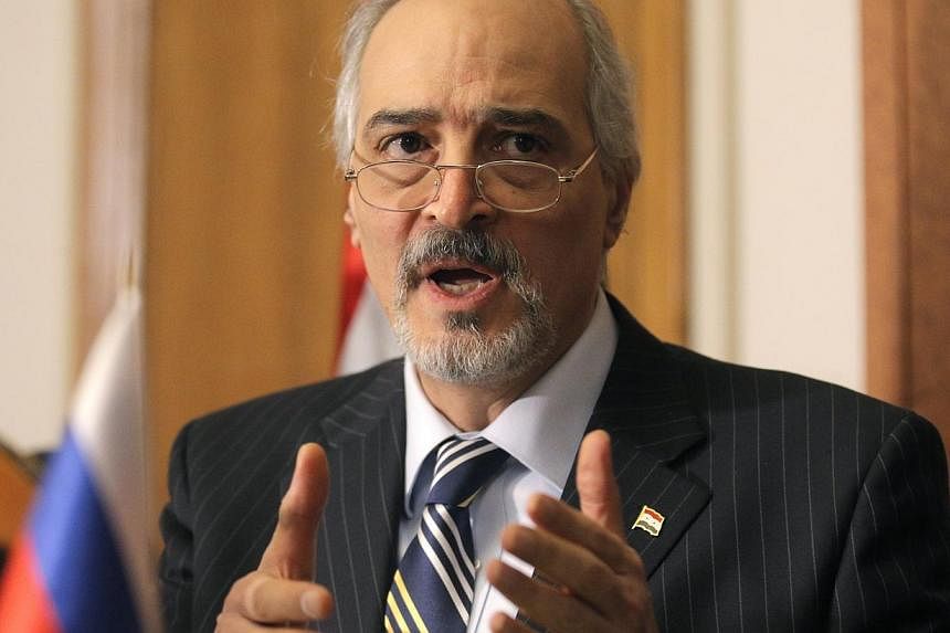 Syria's UN representative and head of the government delegation in Moscow, Bashar al-Jaafari,&nbsp;gives a press conference at Syrian embassy in Moscow, Russia, 29 Jan 2015. -- PHOTO: EPA
