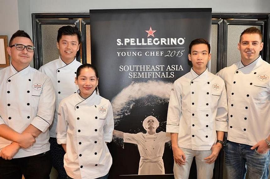 Five who are in: (from left) Sous chef Andrea De Paola of &amp;Sons Bacaro, chef Immanuel Tee of Immanuel&nbsp;French Kitchen, chef de partie Elaine Koh of Jaan, chef de partie Chua Guo Sen of Sky On 57 and&nbsp;sous chef Kirk Westaway of Jaan. -- PH