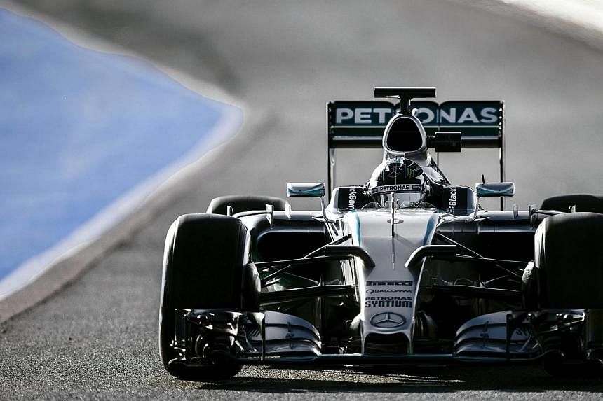 Mercedes'&nbsp;German Formula One driver Nico Rosberg steering his car during a training session at Jerez racetrack in Jerez de la Frontera, Spain, on Feb 1 2015.&nbsp;Mercedes began the 2015 Formula One campaign in dominant fashion, as Nico Rosberg 