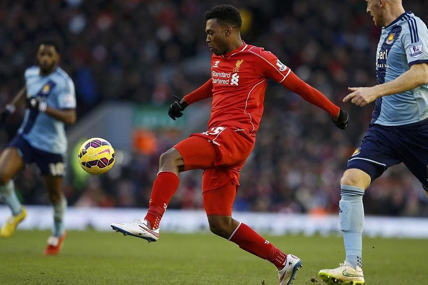 Liverpool's Daniel Sturridge controls the ball during their English Premier League soccer match against West Ham United at Anfield in Liverpool, northern England Jan 31, 2015. -- PHOTO: REUTERS