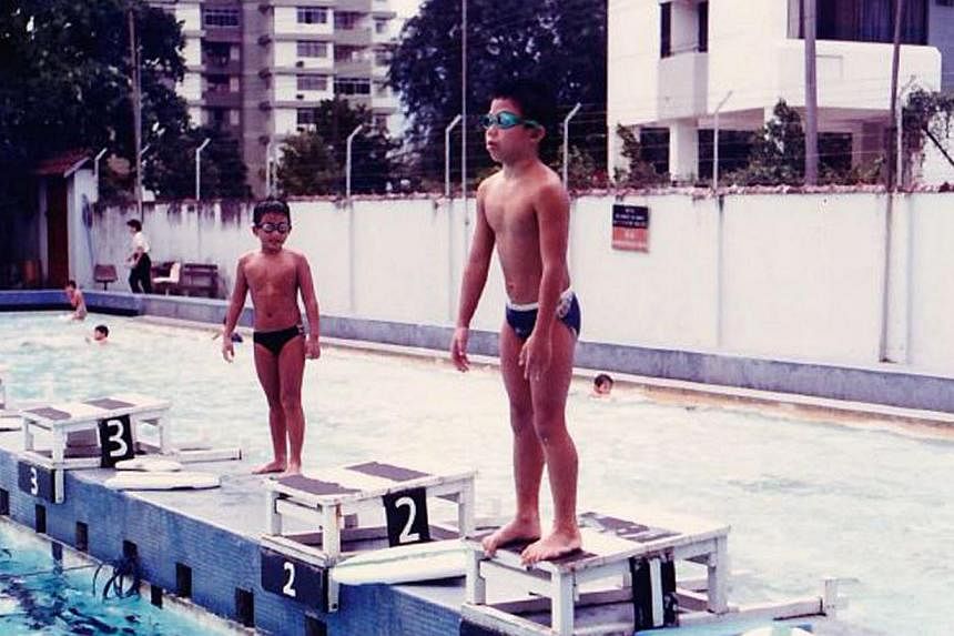 Hanjin Tan playing drums as a child and at swimming training (above).&nbsp;-- PHOTOS: COURTESY OF HANJIN TAN