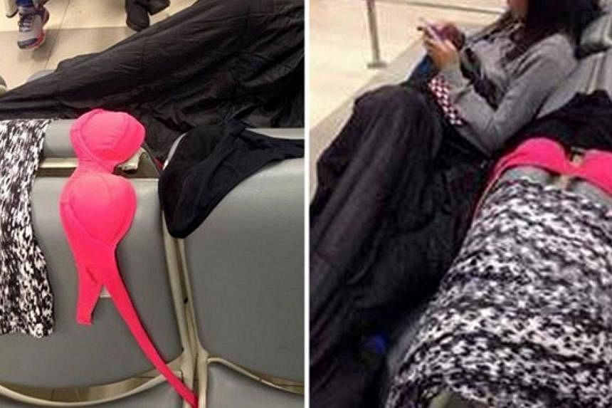 The female tourist from China airing her underwear at Chiang Mai Airport. -- PHOTO: STOMP VIA COCONUTS BANGKOK&nbsp;