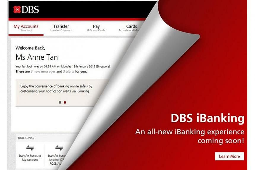 DBS will launch a new website on Wednesday, Feb 4, 2015, with new features that deliver customised content to online banking customers. -- PHOTO: DBS/TWITTER