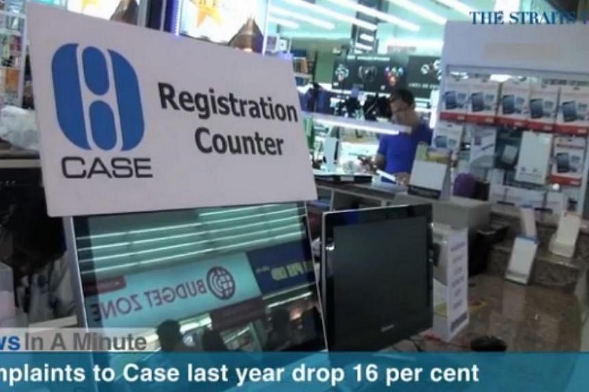 In today's News In A Minute, we look at: Fewer complaints to the Consumers Association of Singapore last year with numbers dropping 15.5 per cent to some 24,700 cases. -- PHOTO: RAZORTV