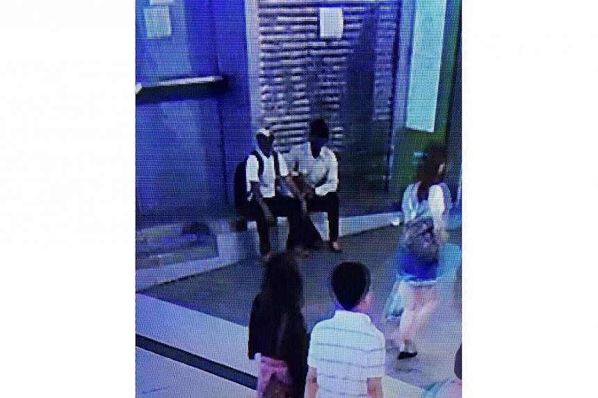 City police were trying to identify two men seen in a security-camera footage outside Siam Paragon shopping mall shortly before two pipe bombs exploded there Sunday night. -- PHOTO: THE NATION/ASIA NEWS NETWORK