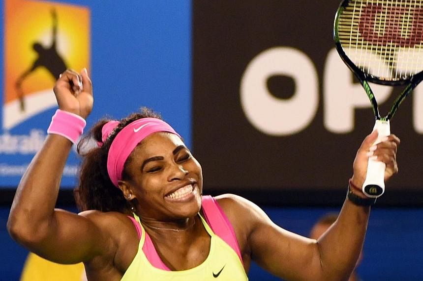 Serena Williams celebrating her victory against Maria Sharapova in the Australian Open final on Jan 31, 2015. -- PHOTO: AFP