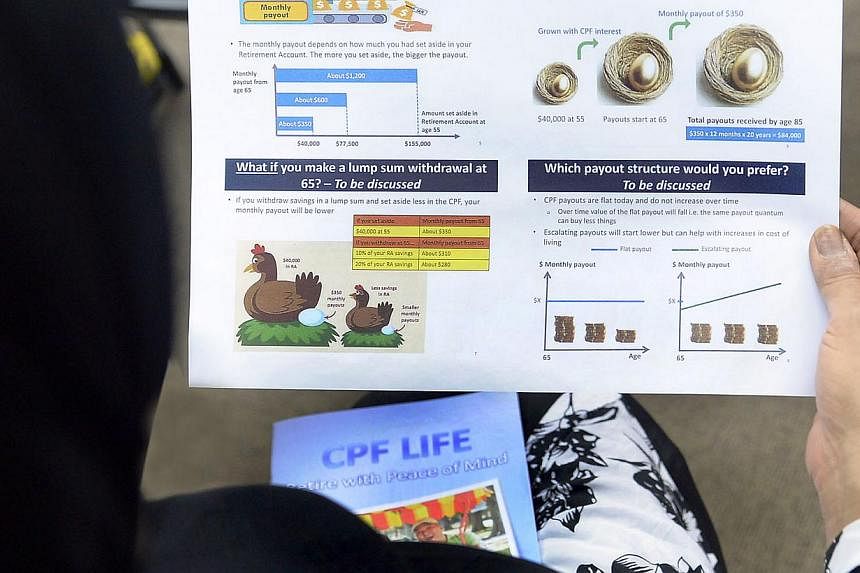 A person looking at a pamphlet on Central Provident Fund. --PHOTO: BERITA HARIAN