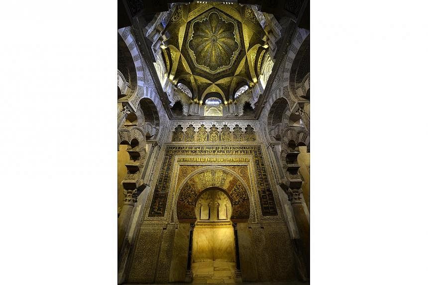 The mihrab in the Mosque-Cathedral of Cordoba is pictured on Oct 14, 2014. -- PHOTO: AFP