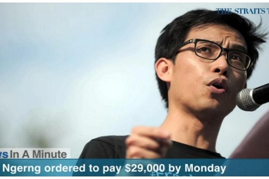 Blogger Roy Ngerng has been ordered to pay $29,000 by Monday, after he was found guilty of defaming Prime Minister Lee Hsien Loong.&nbsp;-- SCREENGRAB FROM RAZORTV VIDEO
