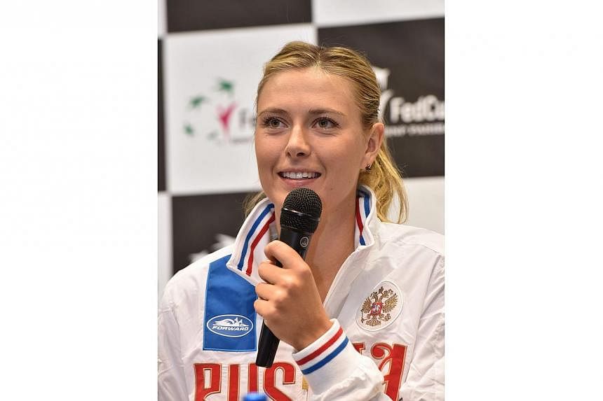 Russian player Maria Sharapova during a press conference in Krakow, Poland on Feb 4, 2015, before the Fed Cup World Group tennis match against Poland. -- PHOTO: EPA