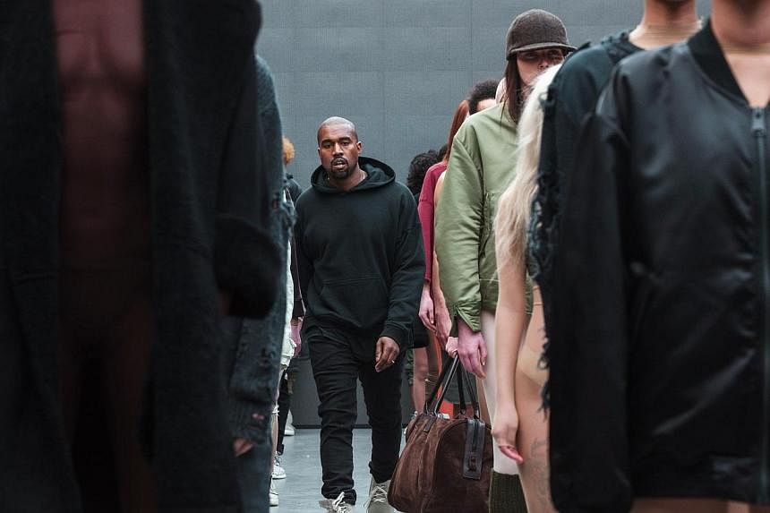 Singer Kanye West after presenting his Fall/Winter 2015 partnership line with Adidas at New York Fashion Week on Feb 12, 2015. -- PHOTO: REUTERS
