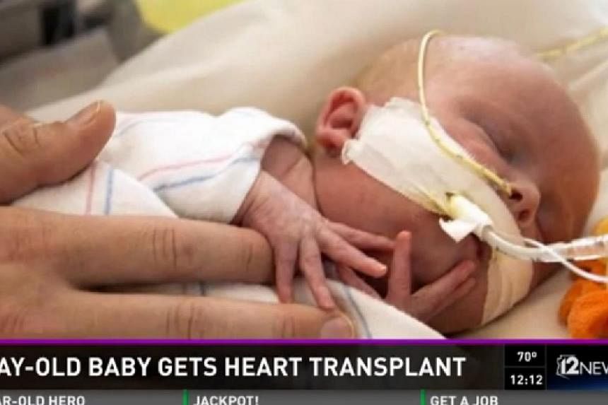 A screenshot from an online report on the Arizona Republic website about&nbsp;Oliver Crawford, a&nbsp;six-day old premature baby who is the youngest infant to receive a heart transplant at a US hospital. -- PHOTO: ARIZONA REPUBLIC