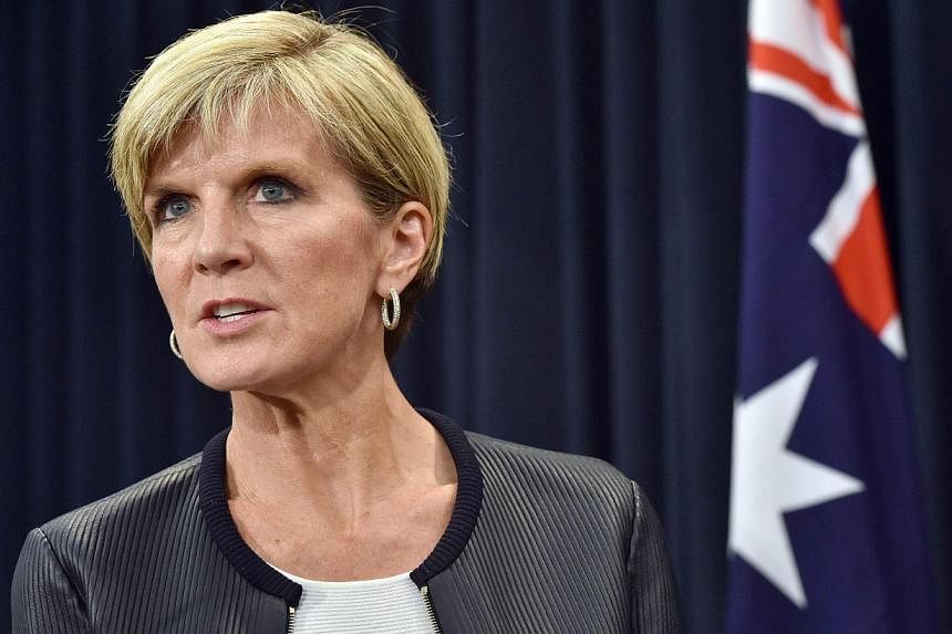 Australian Foreign Minister Julie Bishop speaking at a press conference with Iraq Foreign Minister Ibrahim Al-Jaafari in Canberra on Feb 12, 2015. Ms Bishop&nbsp;reportedly conducted the world's first political emoji interview.&nbsp;-- PHOTO: AFP