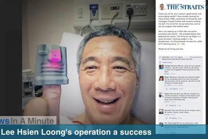 Prime Minister Lee Hsien Loong's surgery to remove his prostate gland was a success and he is expected to recover fully. -- SCREENGRAB FROM RAZORTV