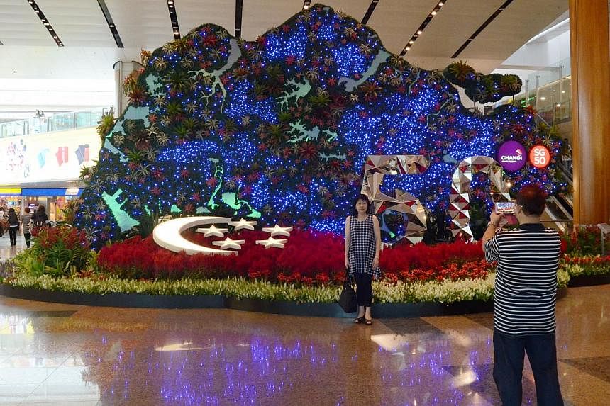 The display at Terminal 2 is the main highlight in a line up of activities and events, centred on the theme "Changi, I'm Home", planned for Singapore's 50th birthday this year, Changi Airport Group (CAG) said.&nbsp;-- PHOTO: CHANGI AIRPORT&nbsp;