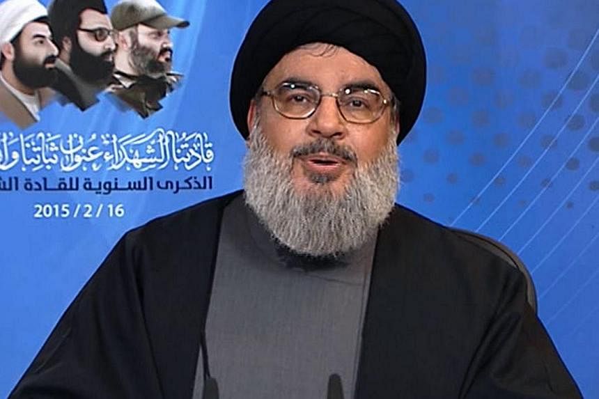 An image grab taken from Hizbollah's al-Manar TV on Monday shows Hassan Nasrallah, the head of Lebanon's militant Shi'ite Muslim movement Hizbollah, giving a televised address from an undisclosed location in Lebanon. Hizbollah is involved in fighting