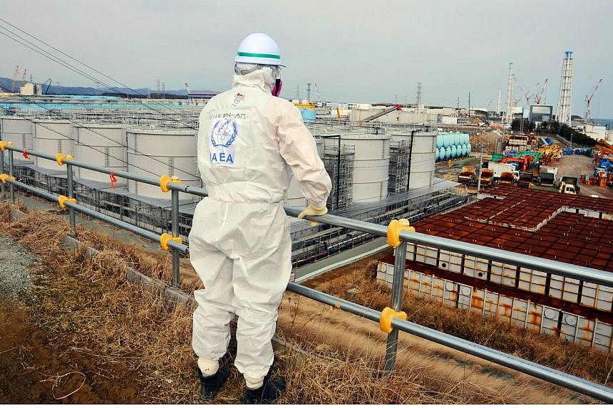 A member of the International Atomic Energy Agency (IAEA)&nbsp;mission team inspecting TEPCO's Fukushima Daiichi Nuclear Power Station in Okuma, Fukushima prefecture on Feb 17, 2015.&nbsp;Japanese police arrested a businessman on Wednesday, Feb 18, f