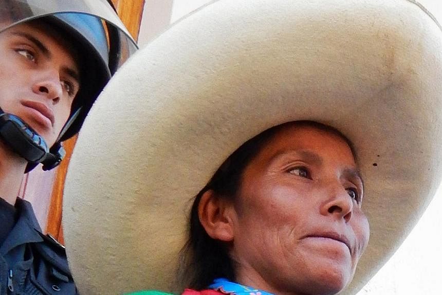 Peruvian Andean peasant Maxima Acuna, 48, defends her right of ownership of 25 hectares of land where she lives in a small house with her family of seven, located near the town of Sorochuco, in the northern Peruvian Andes. The land is also claimed by