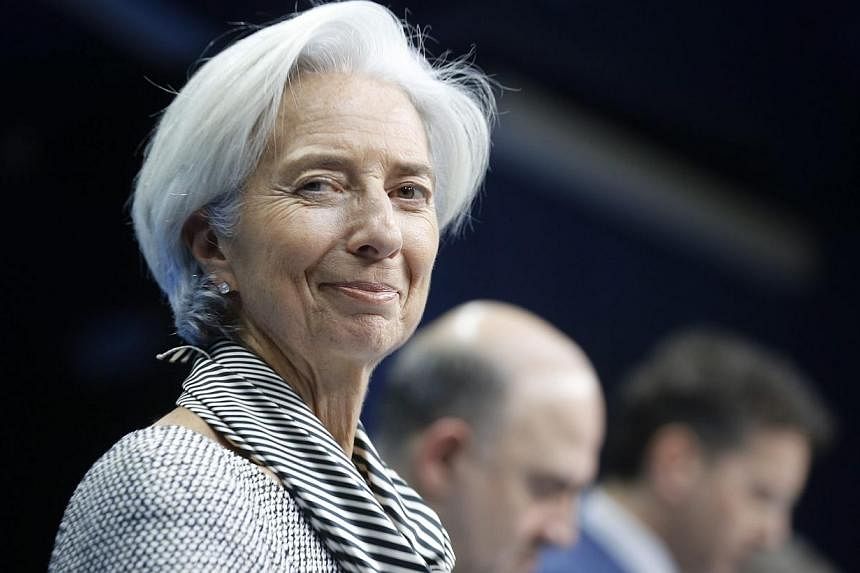 International Monetary Fund managing director Christine Lagarde speaks during a press briefing at the end of a special Eurogroup meeting of Finance ministers at the European Council headquarters in Brussels, Belgium on Feb 20. -- PHOTO: EPA