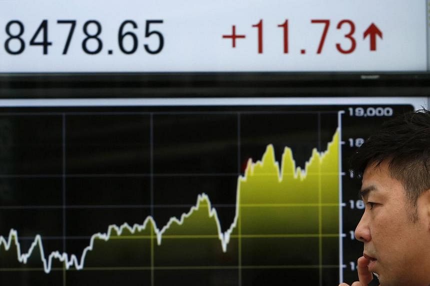 Asian stocks rose on Feb 25, 2015, thanks to gains on Wall Street after Federal Reserve Chair Janet Yellen suggested she would not rush into raising interest rates. &nbsp;-- PHOTO: REUTERS