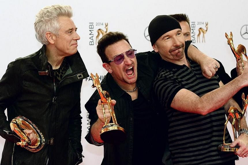 U2 during the Bambi awards in Berlin on Nov 13, 2014. -- PHOTO: AFP