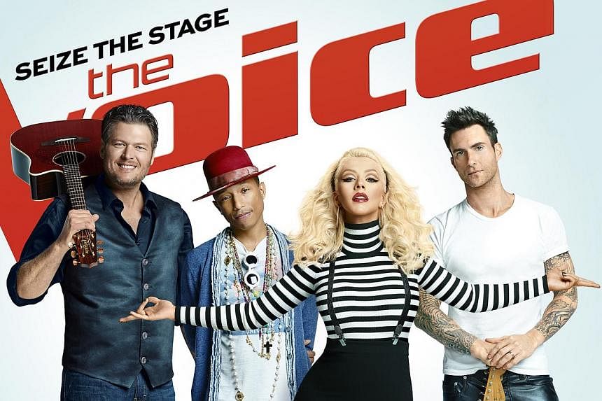 Judges on this season of The Voice are (from far left) Blake Shelton, Pharrell Williams, Christina Aguilera and Adam Levine. -- PHOTO: SPE NETWORKS – ASIA