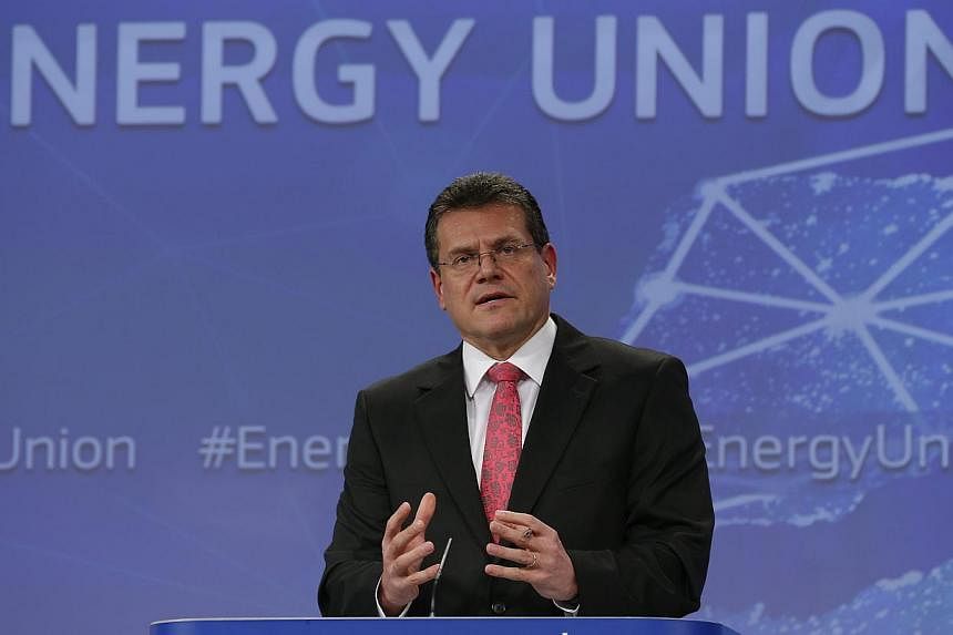 European Commissioner for Energy Union, Maros Sefcovic, holds a joint news conference with EU Commissioner for Climate Action and Energy Miguel Arias Canete (not pictured) at the EU Commission headquarters in Brussels, Belgium on Feb 25, 2015.&nbsp;T
