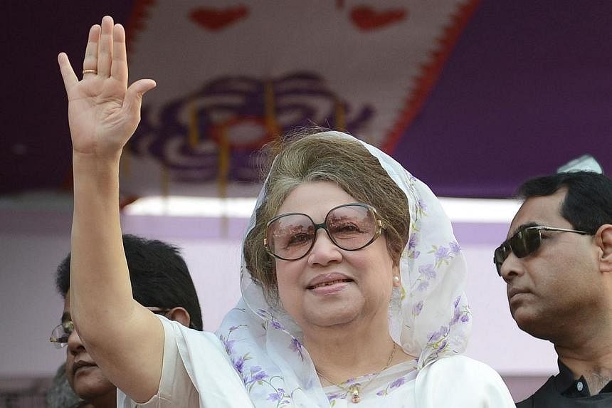 Zia is charged with embezzling US$650,000 (S$885,000) in two corruption cases dating back to her time as premier in 2001-2006 that could see her jailed for life if found guilty. -- PHOTO: AFP