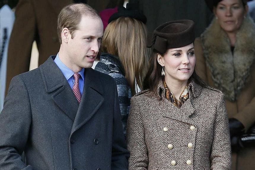 Britain's Prince William (left) and his wife, Catherine, Duchess of Cambridge leave a Christmas Day morning service at the church on the Sandringham Estate in Norfolk, eastern England on Dec 25, 2014. Prince William will visit China from March 1 to 4
