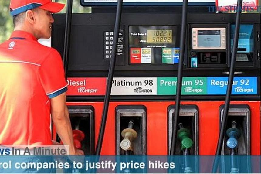 The Consumers Association of Singapore has sent letters to major petrol companies in Singapore asking them to justify the increase in pump prices. -- SCREENGRAB FROM RAZORTV