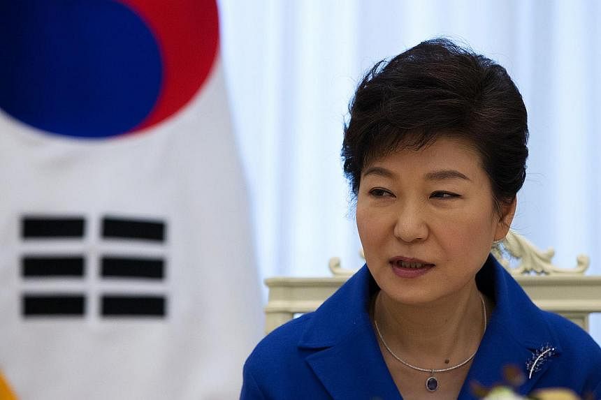 South Korean President Park Geun Hye on Sunday repeated a call for Japanese leaders to apologise to former wartime sex slaves, warning that "time is running out" for Tokyo. -- PHOTO: BLOOMBERG&nbsp;