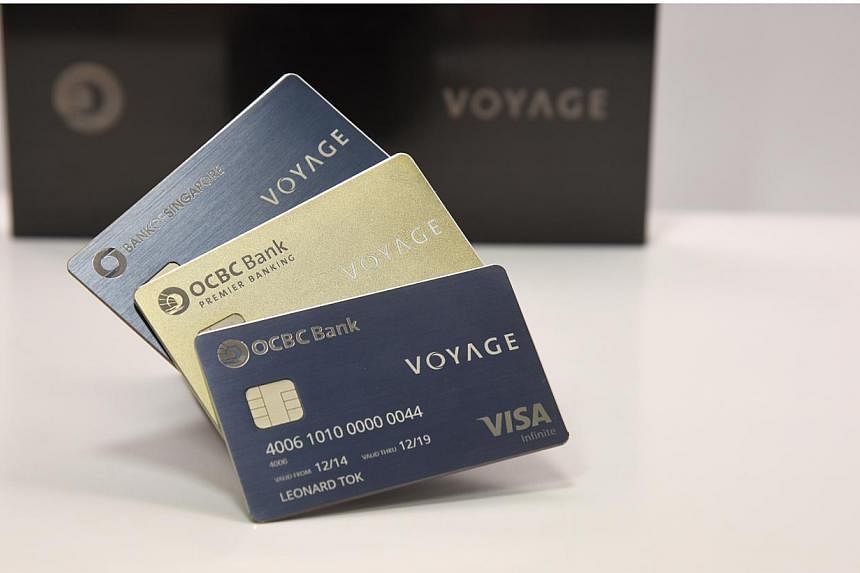 OCBC's Voyage series of credit cards. The bank has set itself the ambitious target of having the largest credit card business within the next five years. -- PHOTO: OCBC&nbsp;