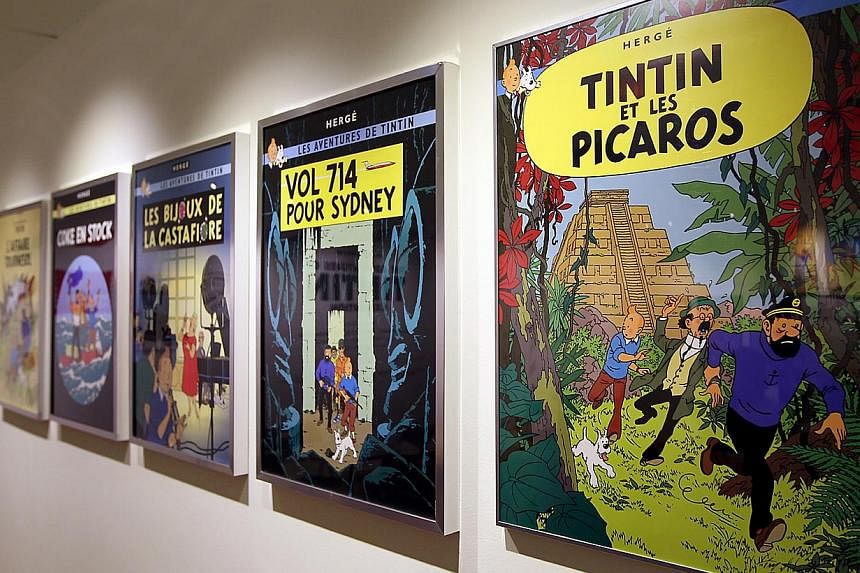 Comic posters at Tintin's 100th Anniversay exhibition at the Singapore Philatelic Museum in 2011. -- PHOTO:&nbsp;Johari Rahmat