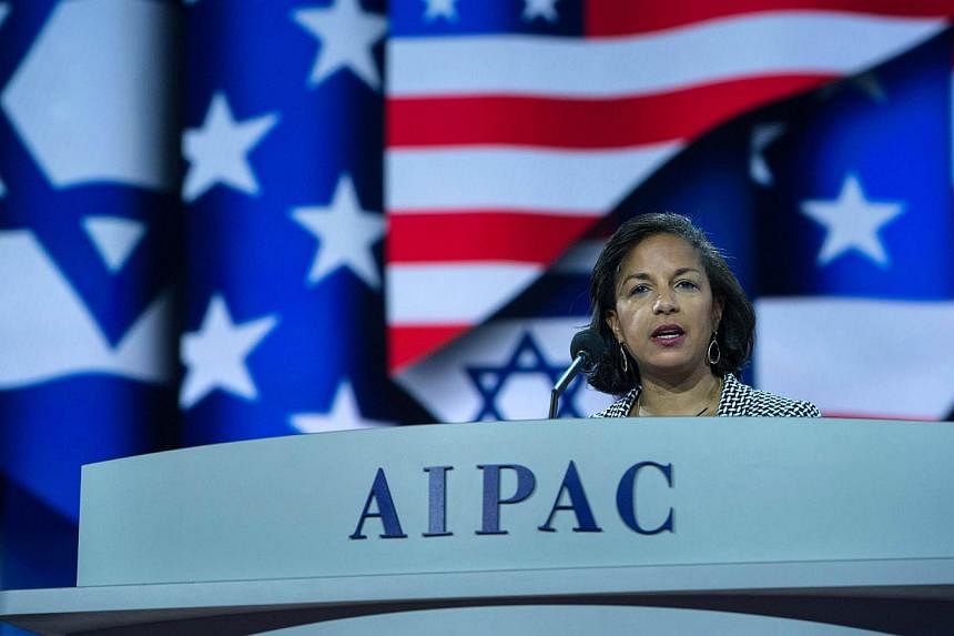 US National Security Advisor Susan Rice addressing the American Israel Public Affairs Committee policy conference in Washington, DC, on March 2, 2015. -- PHOTO: AFP