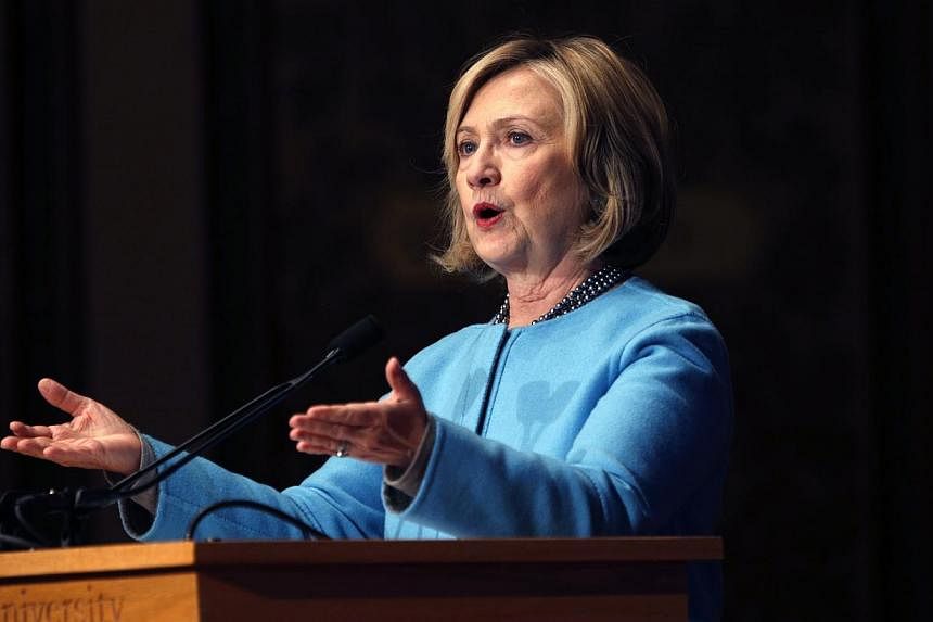 Former U.S. Secretary of State Hillary Clinton speaks on "Smart Power: Security Through Inclusive Leadership" at Georgetown University in Washington in this December 3, 2014. -- FILE PHOTO: REUTERS