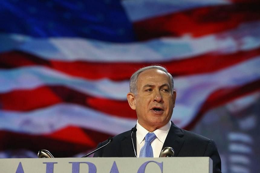 Israeli Prime Minister Benjamin Netanyahu speaks during the American Israel Public Affairs Committee (AIPAC) 2015 Policy Conference on Monday in Washington, DC. -- PHOTO: AFP&nbsp;