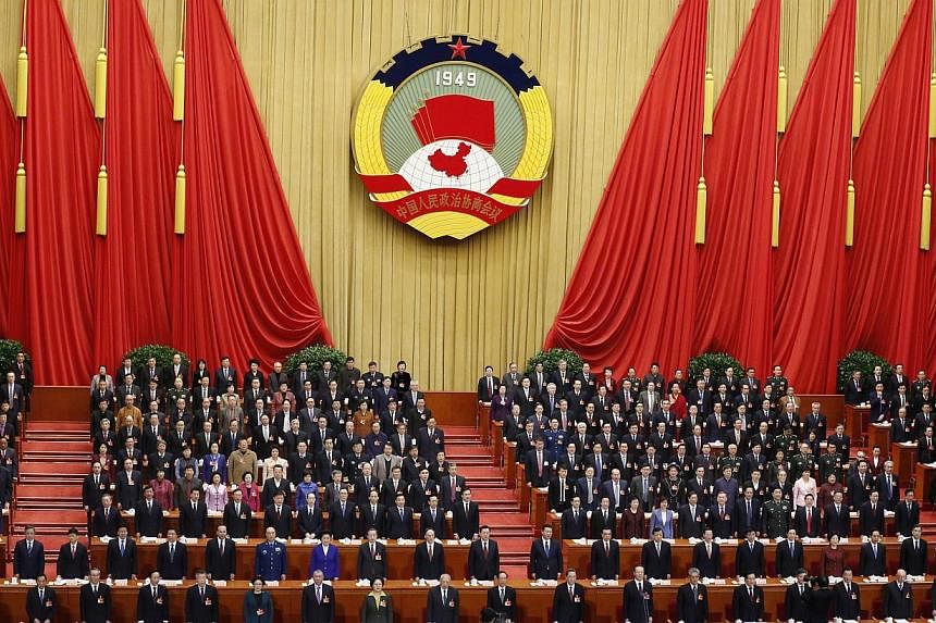 The opening session of the third plenum of the 12th National Committee of the Chinese People's Political Consultative Conference (CPPCC) at the Great Hall of the People in Beijing on March 3, 2015. -- PHOTO: EPA