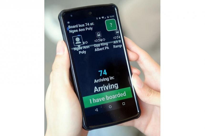 TrAVEl (Travel Assistant for the Visually Impaired and the Elderly) guides the user throughout his journey, including any change of buses, by using GPS to track where he is. -- ST PHOTO: TIFFANY GOH&nbsp;