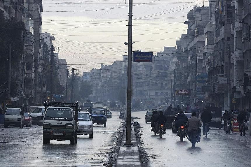 A general view shows a street in a rebel-held area of Aleppo Jan 2, 2015. Dozens were killed Wednesday when Syrian rebels set off a powerful tunnel explosion targeting an intelligence headquarters in Aleppo and clashed with regime forces, a monitor s