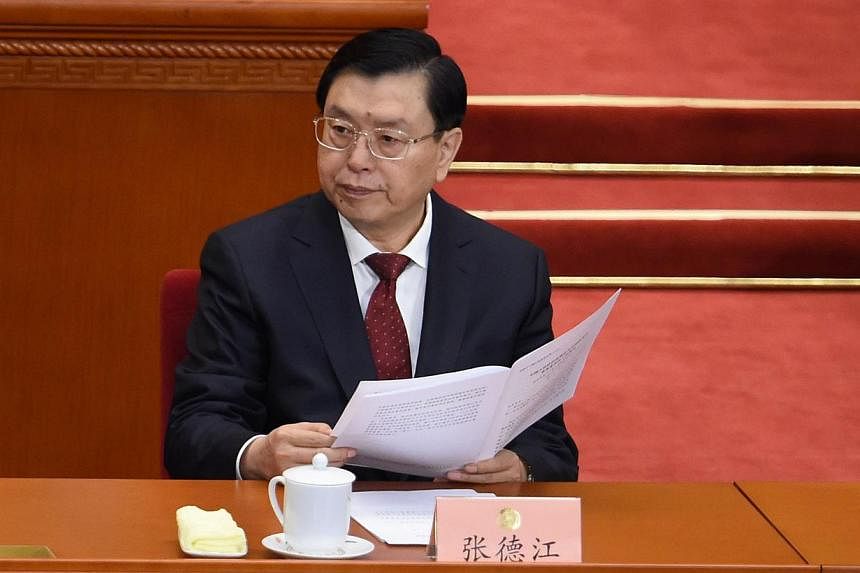 Mr Zhang Dejiang attending the opening session of the Chinese People's Political Consultative Conference at the Great Hall of the People in Beijing on March 3, 2015. &nbsp;-- PHOTO: AFP